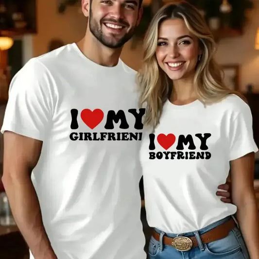 Ich liebe meinen Freund" und "Ich liebe meine Freundin" T-Shirts, kurzärmelig, lässig