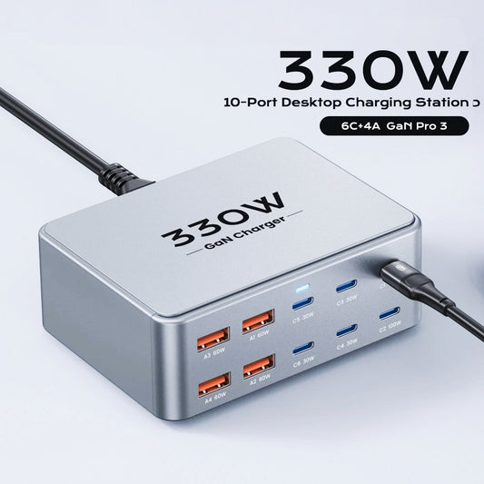 330W GaN USB C 10-Port Desktop Ladegerät PD3.0 QC3.0 für MacBook iPhone Samsung ✨🔋